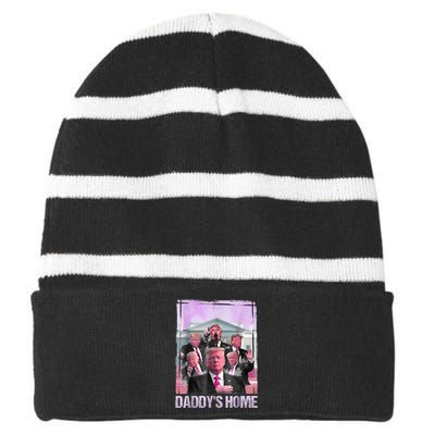 Funny Trump Pink Daddys Home Trump 2024 Striped Beanie with Solid Band