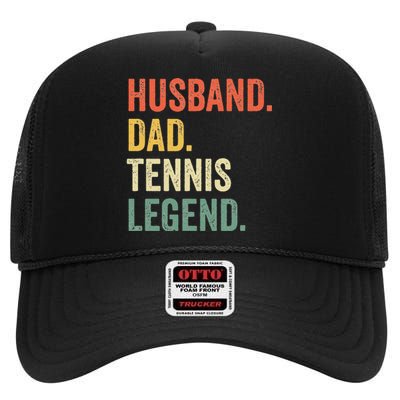 Funny Tennis Player Husband Dad Tennis Legend Vintage High Crown Mesh Back Trucker Hat