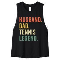 Funny Tennis Player Husband Dad Tennis Legend Vintage Women's Racerback Cropped Tank