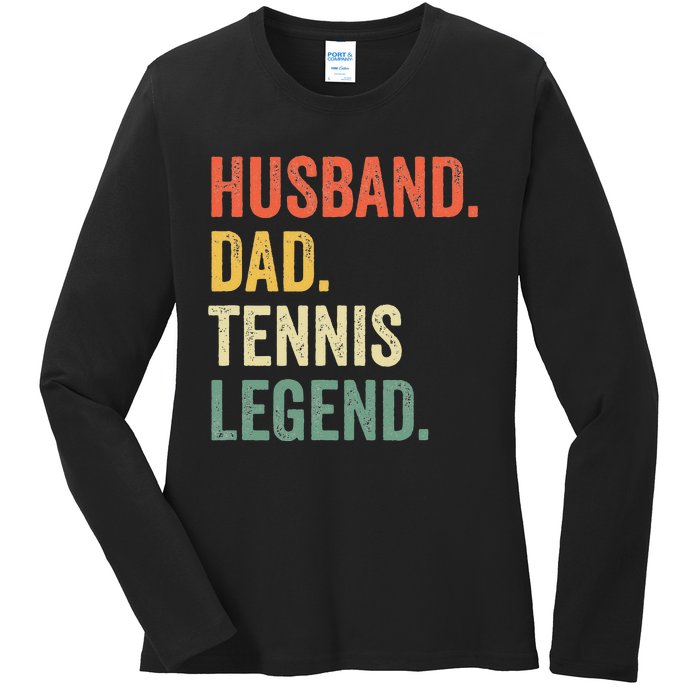 Funny Tennis Player Husband Dad Tennis Legend Vintage Ladies Long Sleeve Shirt