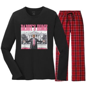 Funny Trump Pink Daddys Home  Trump 2024 Women's Long Sleeve Flannel Pajama Set 