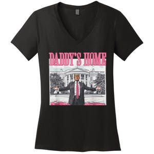 Funny Trump Pink Daddys Home  Trump 2024 Women's V-Neck T-Shirt