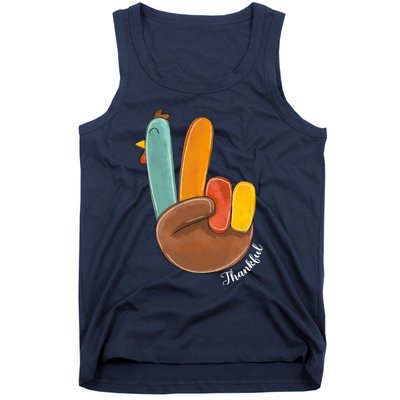 Funny Thanksgiving Peace Sign Turkey Thankful For Lovers Tank Top