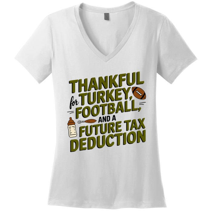 Funny Thanksgiving Pregnancy Announcement Dad To Be 2025 Women's V-Neck T-Shirt