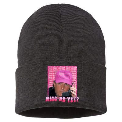 Funny Trump Pink Miss Me Yet Trump 2024 President 2024 Sustainable Knit Beanie