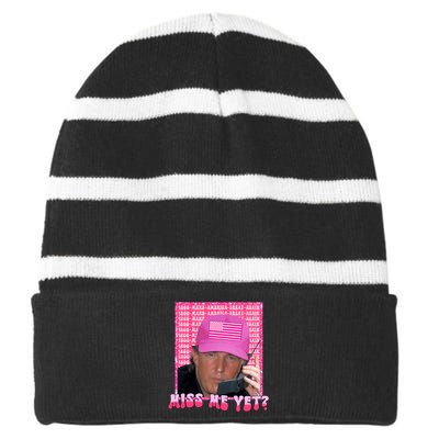 Funny Trump Pink Miss Me Yet Trump 2024 President 2024 Striped Beanie with Solid Band