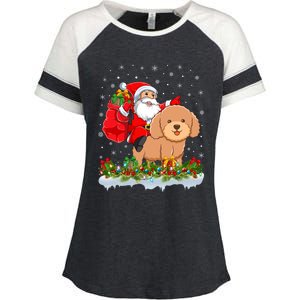 Funny Toy Poodle Dog Lover Santa Riding Toy Poodle Christmas Cool Gift Enza Ladies Jersey Colorblock Tee