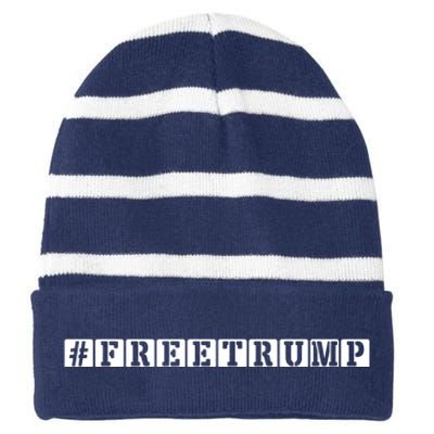 Free Trump Pro Donald Trump 2024 Military #Freetrump Striped Beanie with Solid Band