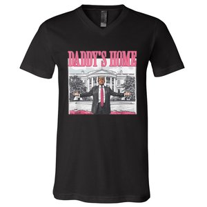 Funny Trump Pink Daddys Home  Trump 2024 V-Neck T-Shirt