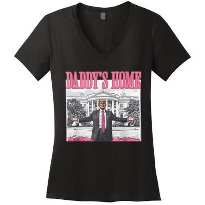 Funny Trump Pink Daddys Home  Trump 2024 Women's V-Neck T-Shirt