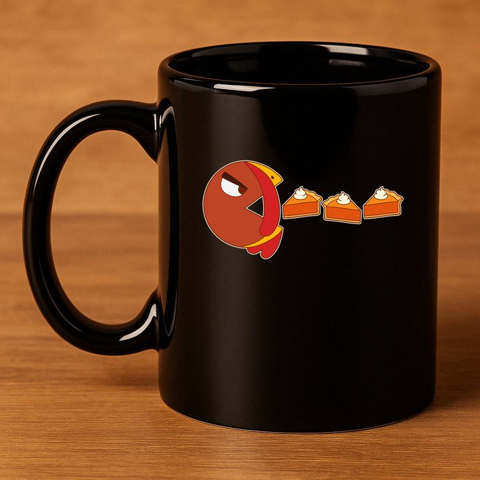 Funny Thanksgiving Pacman Turkey 11oz C Handle Ceramic Mug