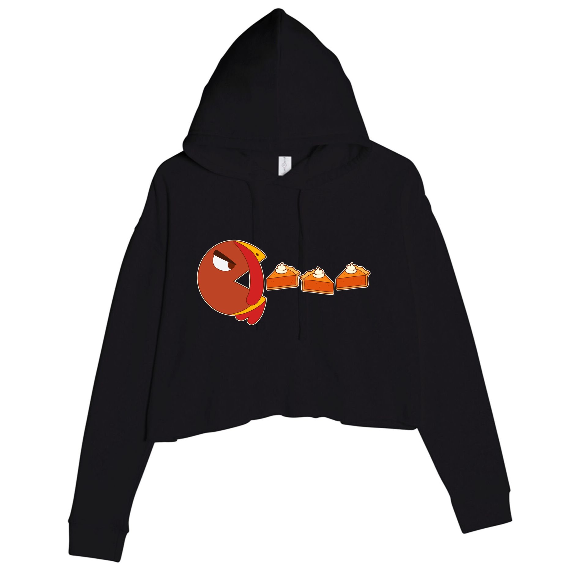 Funny Thanksgiving Pacman Turkey Crop Fleece Hoodie