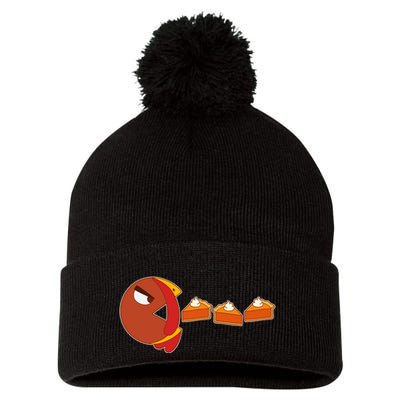 Funny Thanksgiving Pacman Turkey Pom Pom 12in Knit Beanie