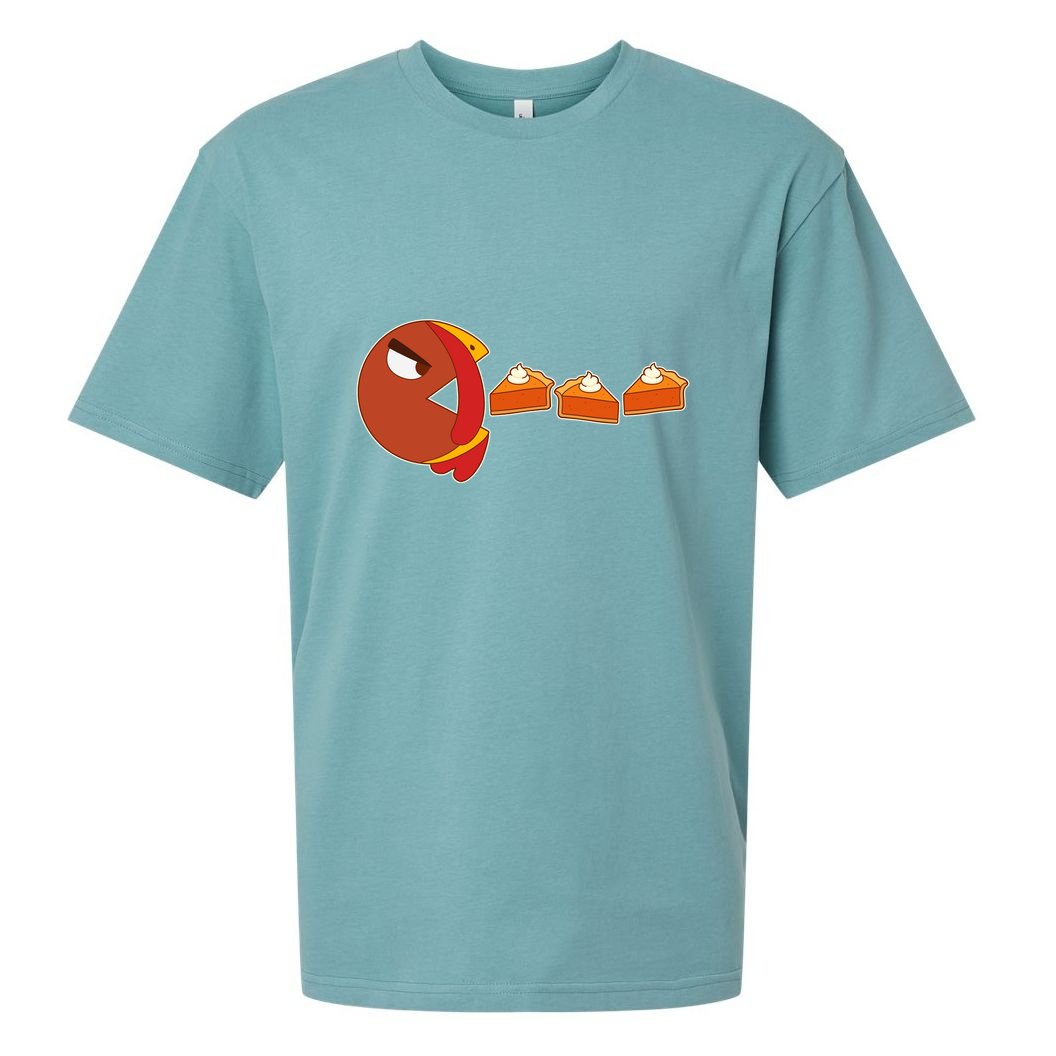 Funny Thanksgiving Pacman Turkey Sueded Cloud Jersey T-Shirt