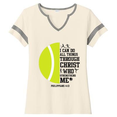 Funny Tennis Player Racket I Can Do All The Things Through Ladies Halftime Notch Neck Tee