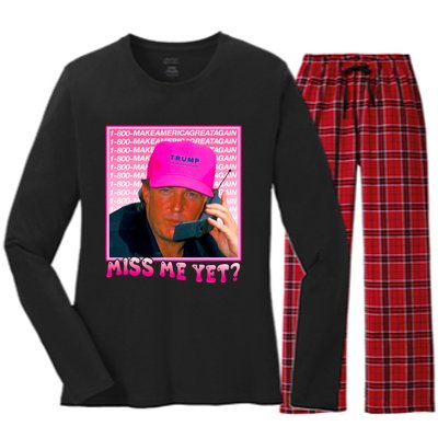 Funny Trump Pink Miss Me Yet Trump 2024 President 2024 Women's Long Sleeve Flannel Pajama Set 