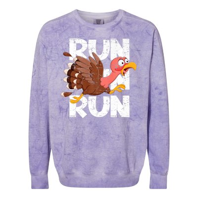 Funny Turkey Pilgrim Thanksgiving Day Running Turkey Trot Colorblast Crewneck Sweatshirt