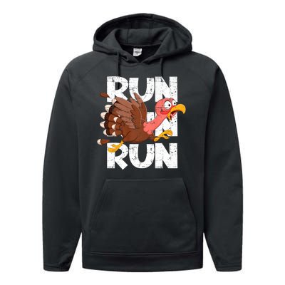 Funny Turkey Pilgrim Thanksgiving Day Running Turkey Trot Performance Fleece Hoodie