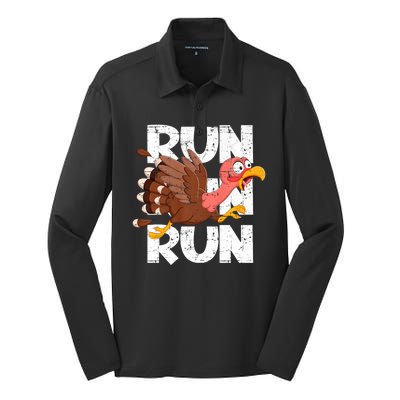 Funny Turkey Pilgrim Thanksgiving Day Running Turkey Trot Silk Touch Performance Long Sleeve Polo