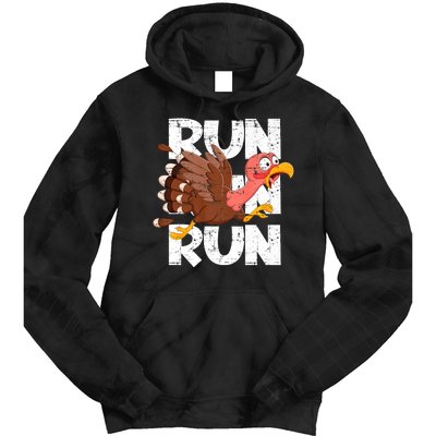 Funny Turkey Pilgrim Thanksgiving Day Running Turkey Trot Tie Dye Hoodie