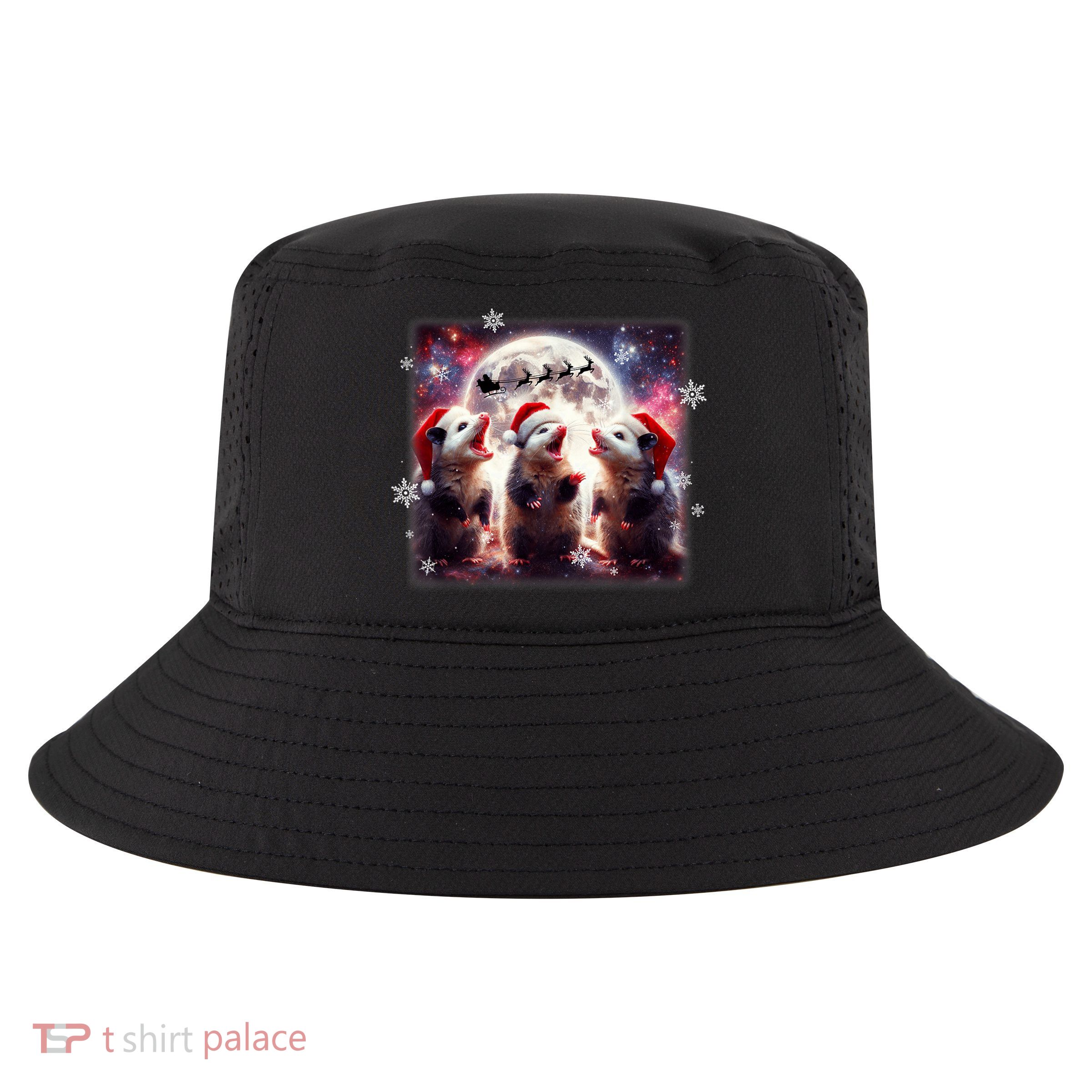 Funny Three Possum Moon Christmas Opossum Santa Hat Cool Comfort Performance Bucket Hat