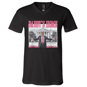 Funny Trump Pink Daddys Home Trump 2024 V-Neck T-Shirt