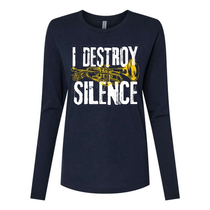 Funny Trumpet Player Marching Band Silence Destroyer Hoodie Womens Cotton Relaxed Long Sleeve T-Shirt