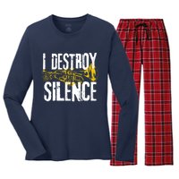 Funny Trumpet Player Marching Band Silence Destroyer Hoodie Women's Long Sleeve Flannel Pajama Set 