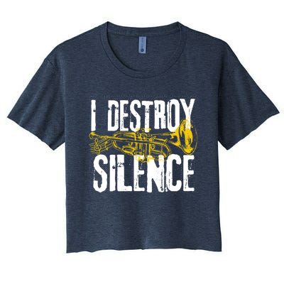 Funny Trumpet Player Marching Band Silence Destroyer Hoodie Women's Crop Top Tee