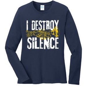 Funny Trumpet Player Marching Band Silence Destroyer Hoodie Ladies Long Sleeve Shirt