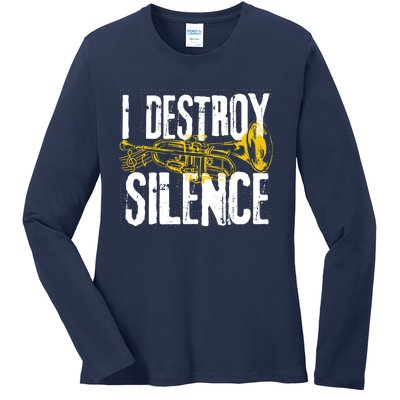 Funny Trumpet Player Marching Band Silence Destroyer Hoodie Ladies Long Sleeve Shirt