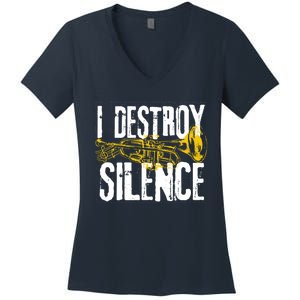 Funny Trumpet Player Marching Band Silence Destroyer Hoodie Women's V-Neck T-Shirt