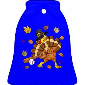 Funny Turkey Playing Baseball Happy Thanksgiving Gift Ceramic Bell Ornament