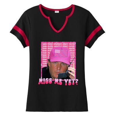 Funny Trump Pink Miss Me Yet Trump 2024 President 2024 Ladies Halftime Notch Neck Tee