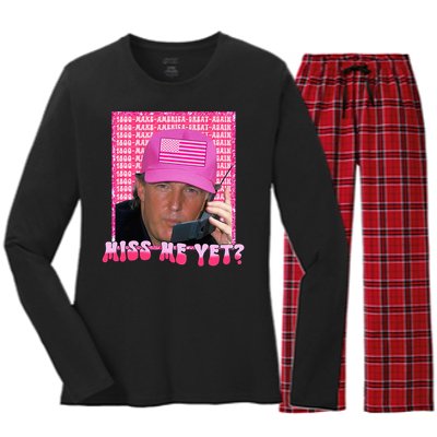 Funny Trump Pink Miss Me Yet Trump 2024 President 2024 Women's Long Sleeve Flannel Pajama Set 