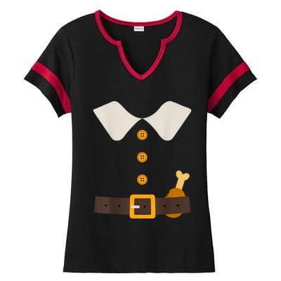 Funny Thanksgiving Pilgrim Costume With Turkey Leg Ladies Halftime Notch Neck Tee