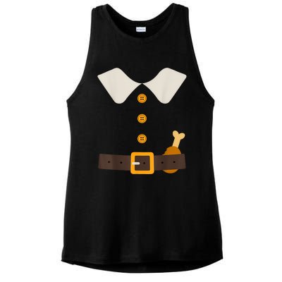 Funny Thanksgiving Pilgrim Costume With Turkey Leg Ladies PosiCharge Tri-Blend Wicking Tank