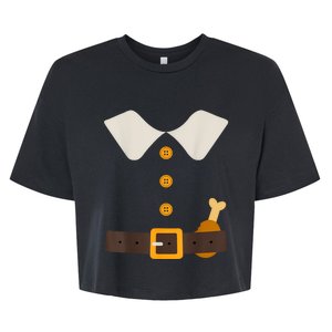 Funny Thanksgiving Pilgrim Costume With Turkey Leg Bella+Canvas Jersey Crop Tee