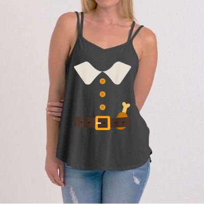 Funny Thanksgiving Pilgrim Costume With Turkey Leg Women's Strappy Tank