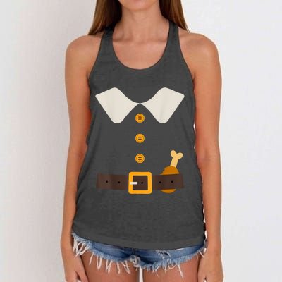 Funny Thanksgiving Pilgrim Costume With Turkey Leg Women's Knotted Racerback Tank