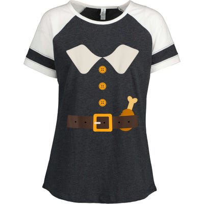 Funny Thanksgiving Pilgrim Costume With Turkey Leg Enza Ladies Jersey Colorblock Tee