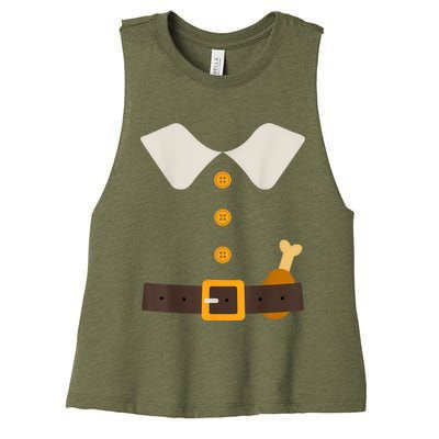 Funny Thanksgiving Pilgrim Costume With Turkey Leg Women's Racerback Cropped Tank