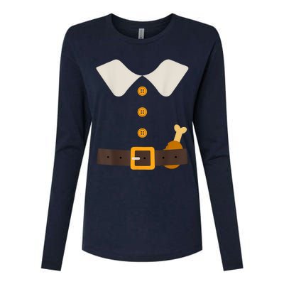 Funny Thanksgiving Pilgrim Costume With Turkey Leg Womens Cotton Relaxed Long Sleeve T-Shirt