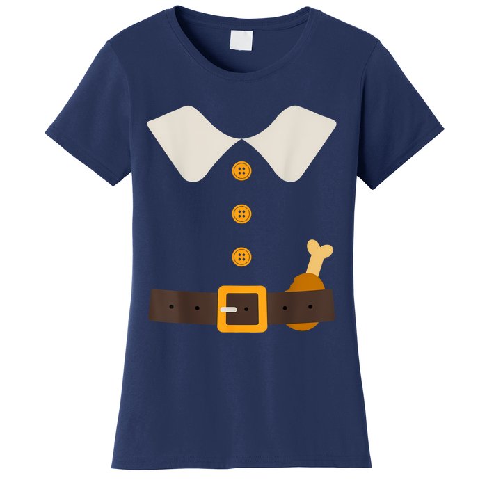 Funny Thanksgiving Pilgrim Costume With Turkey Leg Women's T-Shirt