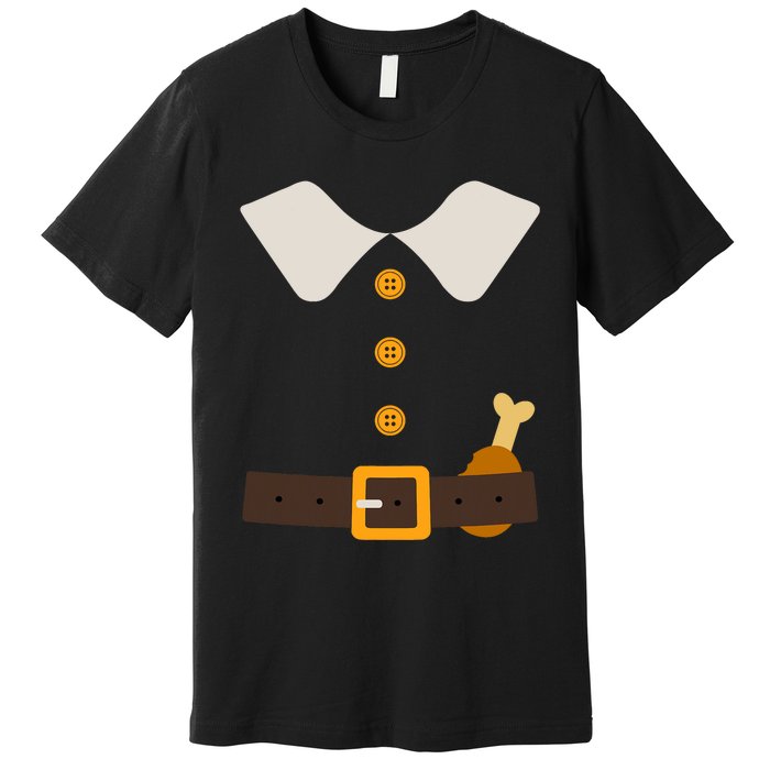 Funny Thanksgiving Pilgrim Costume With Turkey Leg Premium T-Shirt