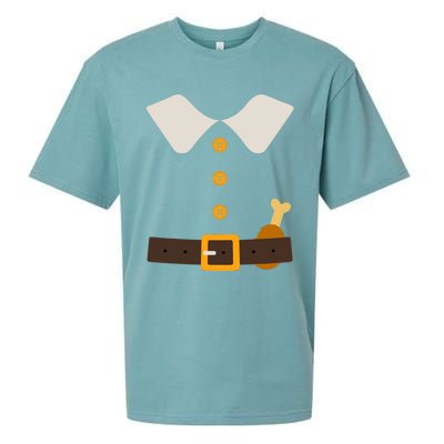 Funny Thanksgiving Pilgrim Costume With Turkey Leg Sueded Cloud Jersey T-Shirt