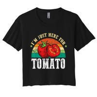 Funny Tomato Plant Based Gardener Veggie Pun Retro Tomatoes Women's Crop Top Tee