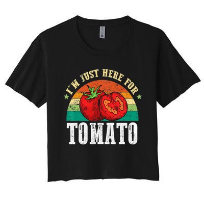 Funny Tomato Plant Based Gardener Veggie Pun Retro Tomatoes Women's Crop Top Tee