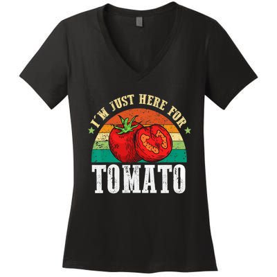 Funny Tomato Plant Based Gardener Veggie Pun Retro Tomatoes Women's V-Neck T-Shirt