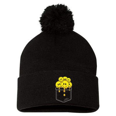 Funny Trippy Pocket Full Of Smiles Pom Pom 12in Knit Beanie